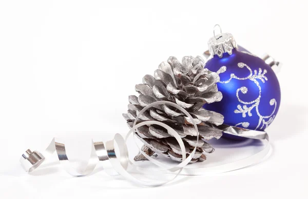 Blue bauble with the silver cone — Stock Photo, Image