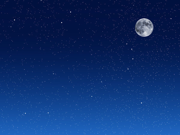 Illustration of blue night sky with moon
