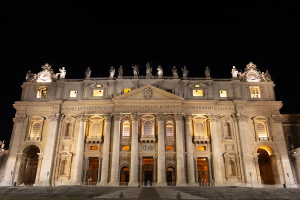 Pápai Bazilika Szent Péter Megvilágított Éjszaka Vatikán Róma Olaszország — Stock Fotó