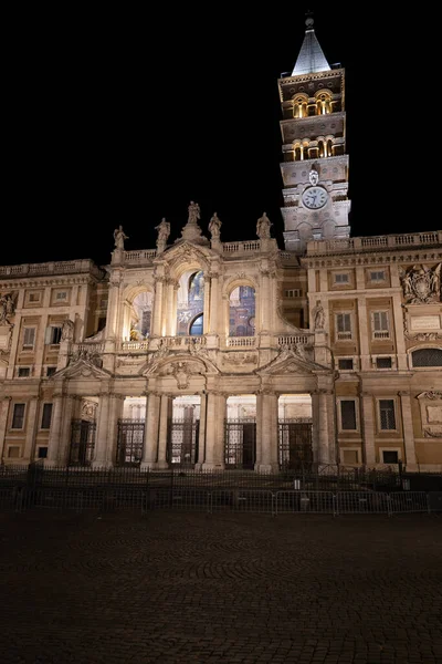 Basiliek Van Santa Maria Maggiore Nachts Verlicht Rome Italië — Stockfoto