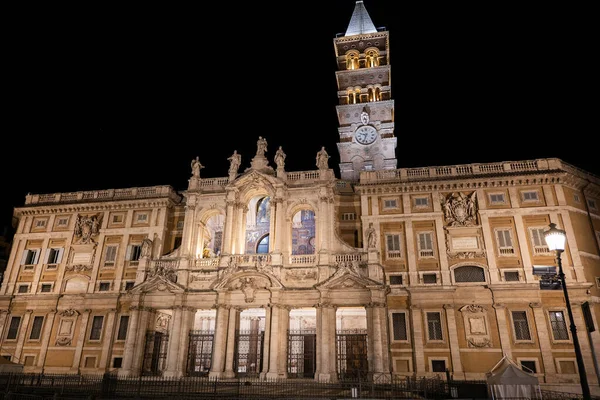 Basilica Santa Maria Maggiore Upplyst Natten Staden Rom Italien — Stockfoto