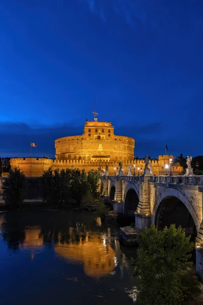 Miasto Rzym Nocą Włoszech Castel Sant Angelo Mauzoleum Hadriana Most — Zdjęcie stockowe