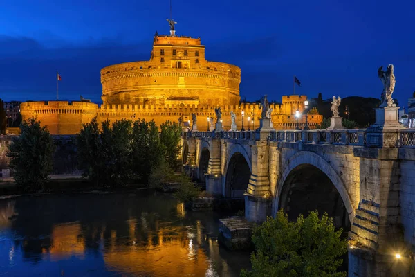 Miasto Rzym Nocą Włoszech Castel Sant Angelo Starożytne Mauzoleum Hadriana — Zdjęcie stockowe