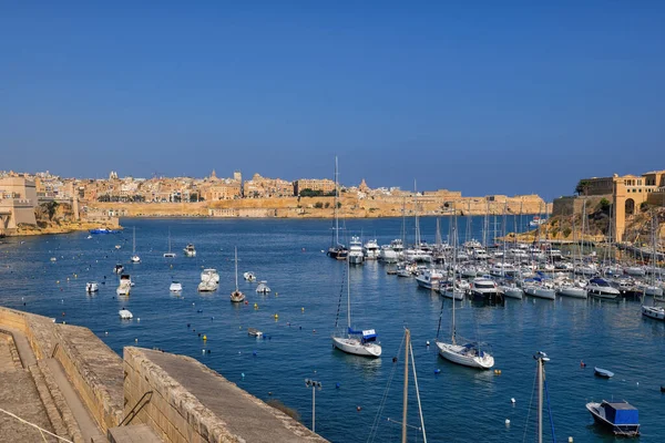 Linha Horizonte Cidade Valletta Malta Vista Para Marina Kalkara Grand — Fotografia de Stock