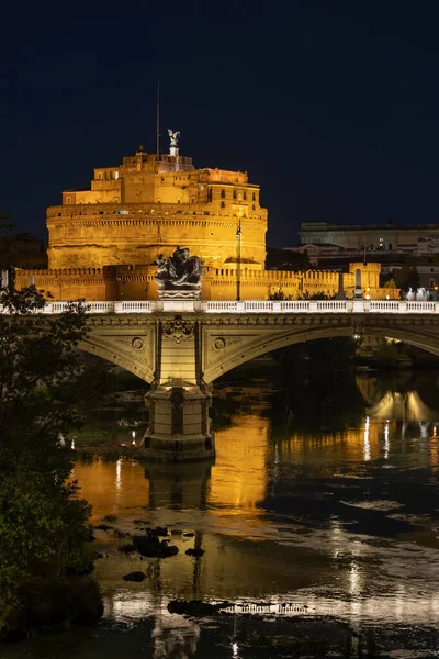 Nacht Aan Rivier Tiber Rome Italië Uitzicht Castel Sant Angelo — Stockfoto