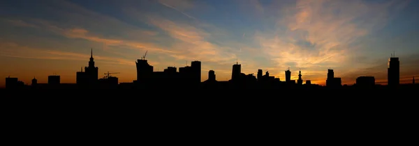 Varšavská Panorama Panorama Při Západu Slunce Hlavní Město Polska Silueta — Stock fotografie