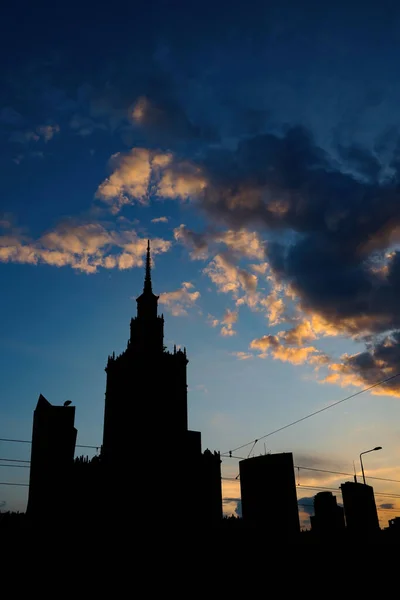 Silhouette Der Stadt Warschau Polen Skyline Der Innenstadt Gegen Den — Stockfoto