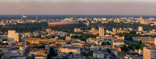 Panorama Cidade Varsóvia Polônia Vista Aérea Panorâmica Cidade Capital Pôr — Fotografia de Stock