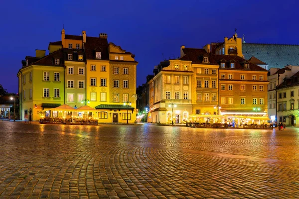 Poland Warsaw Old Town Castle Square Historic Tenement Houses Night — Stockfoto