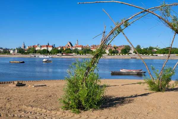 Plaża Rzeczna Panorama Warszawy Polsce — Zdjęcie stockowe