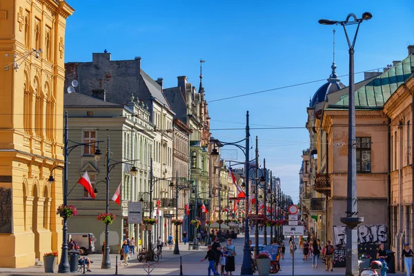 Lodz Polonia Agosto 2020 Calle Piotrkowska Punto Referencia Ciudad Principal — Foto de Stock