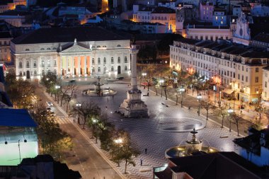 Rossio Square at Night in Portugal clipart