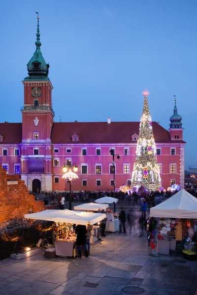 Castle Square at Christmas Time in the Old Town of Warsaw — Stock Photo, Image