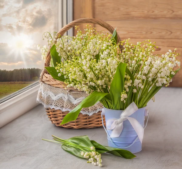 Gigli della valle in secchio decorativo — Foto Stock