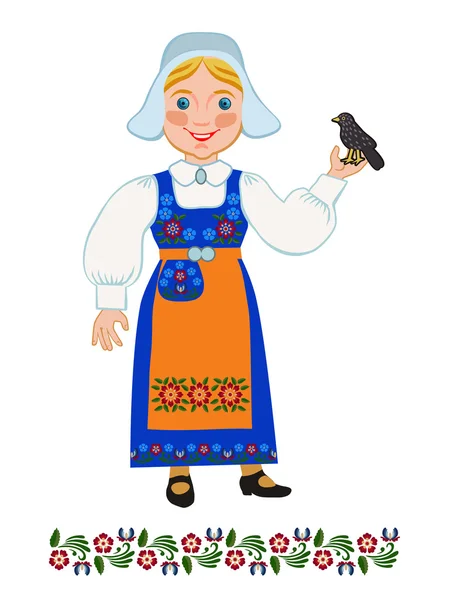 Шведская девушка Холдинг дрозд — стоковый вектор