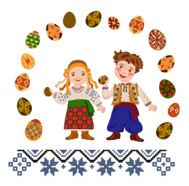 Paskalya yumurtaları olan Ukraynalı çocuklar