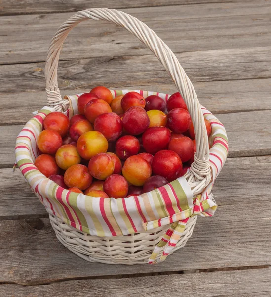 Basket filled with multiple plums — Stock Photo, Image