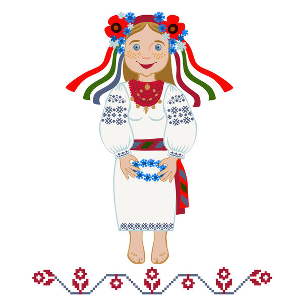 Girl in folk costume with wreath