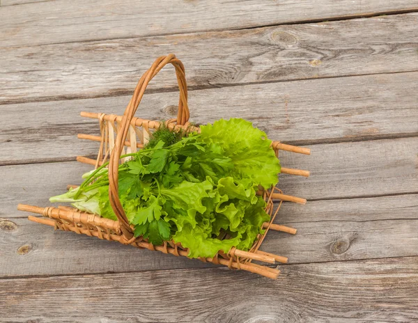 Fresh salad in basket — Stock Photo, Image