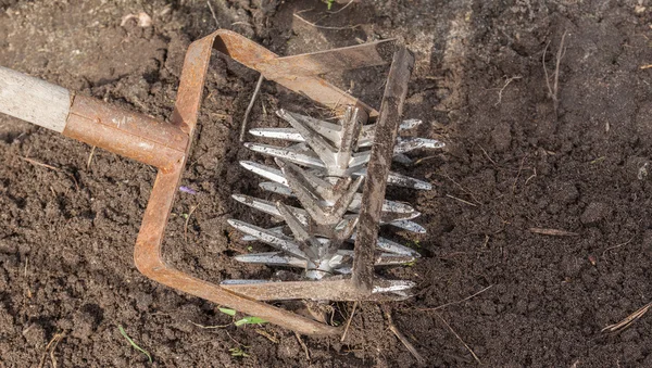 Cultivator in soil close up — Stock Photo, Image