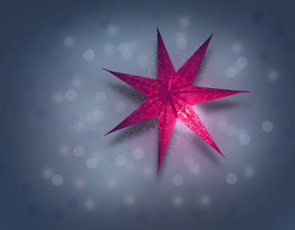 Yıldız Formunda Kırmızı Kağıt Fener Gri Arka Planda Noel Süslemesi — Stok fotoğraf