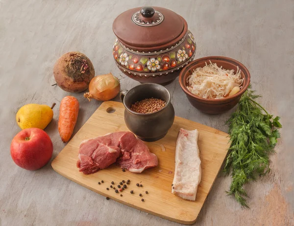 Traditional Set Ingredients Cooking Classic Borscht — Stock Photo, Image