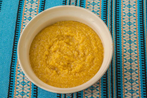 Fresh Corn Porridge Bow Flat Lay — Stock Photo, Image