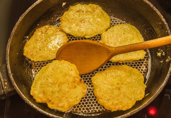 Fried Pancakes Zucchini Pan Top View — Stock Photo, Image