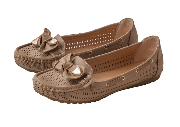 Women beige moccasins — Stock Photo, Image