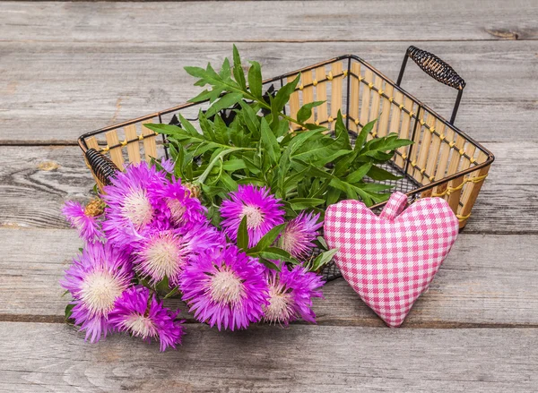 Cornflowers and heart — Stock Photo, Image