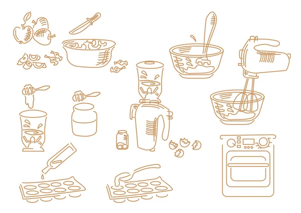 Set icons hand drawn kitchen — Stock Vector