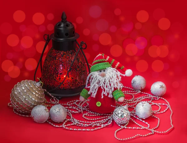 Lantern with New Year's toys — Stock Photo, Image