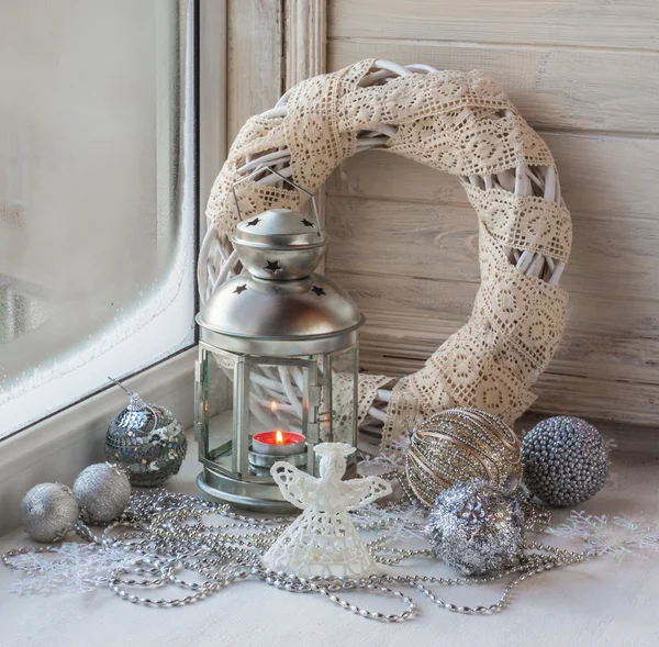 Decoration a window to the first Advent — Stock Photo, Image