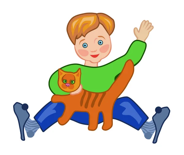 Boy stroking cat — Stock Vector