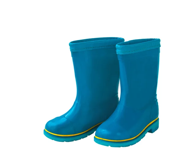 Botas de chuva azul no fundo branco . — Fotografia de Stock