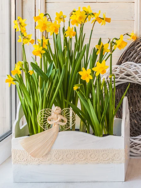 Jonquilles dans les boîtes de balcon — Photo