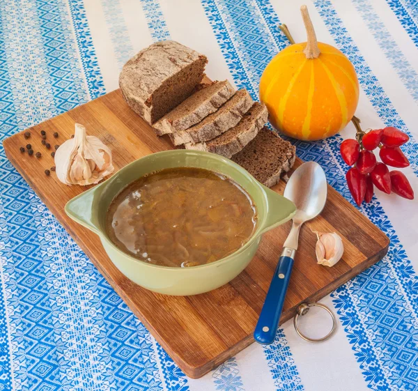 Pumpkin soup with pepper and garlic — Stock Photo, Image