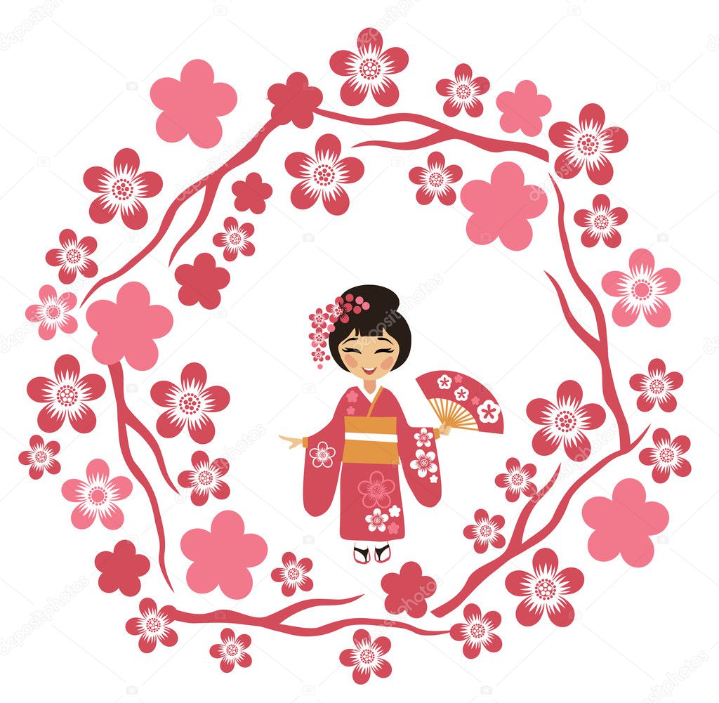 Girl in Kimono with Blossoms