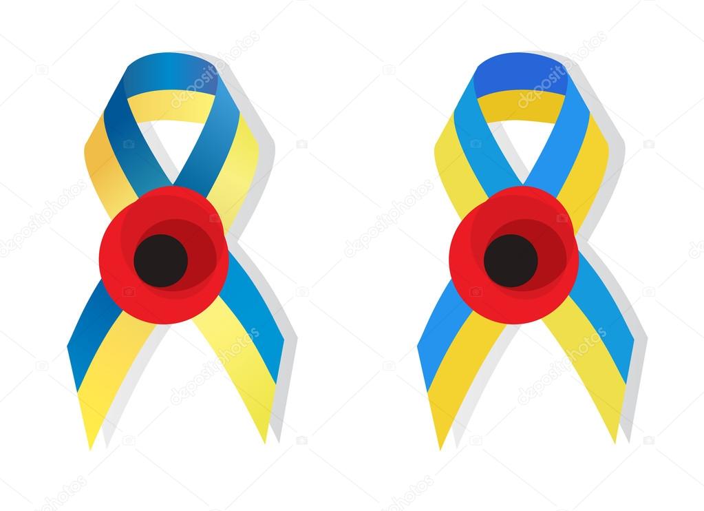 Yellow blue ribbon and poppy flower