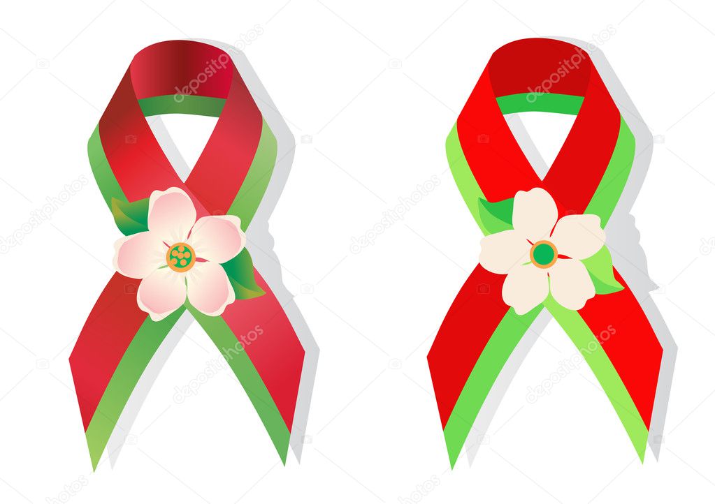 Red and green ribbon and apple flower