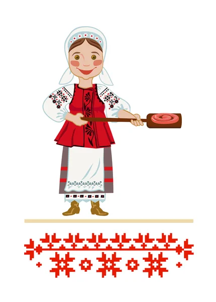 Ukrainian girl preparing sausage homepage — Stock Vector