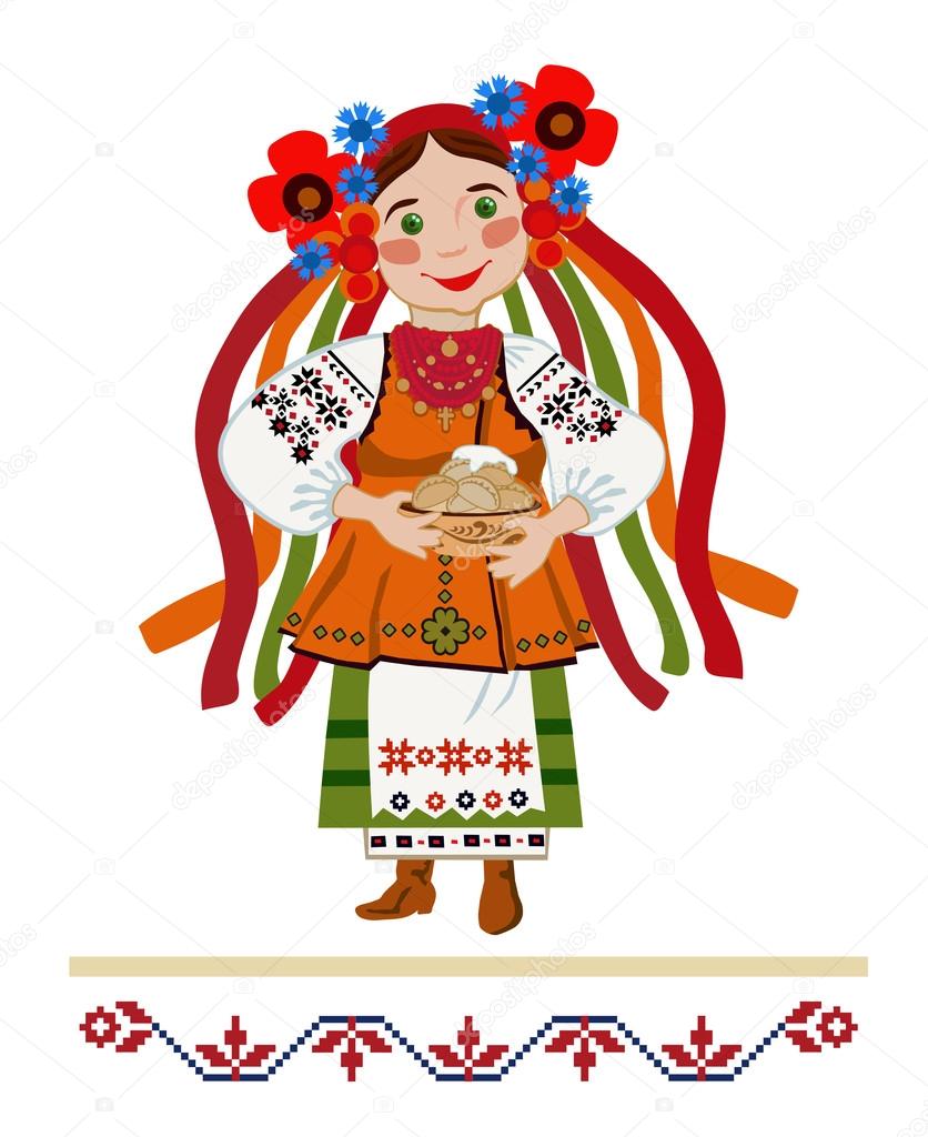 Ukrainian girl holding a plate of dumplings