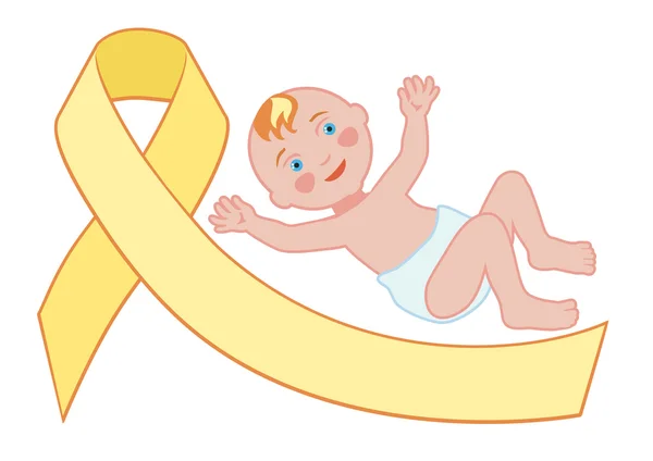Pale Yellow Awareness Ribbon and baby — Stock Vector
