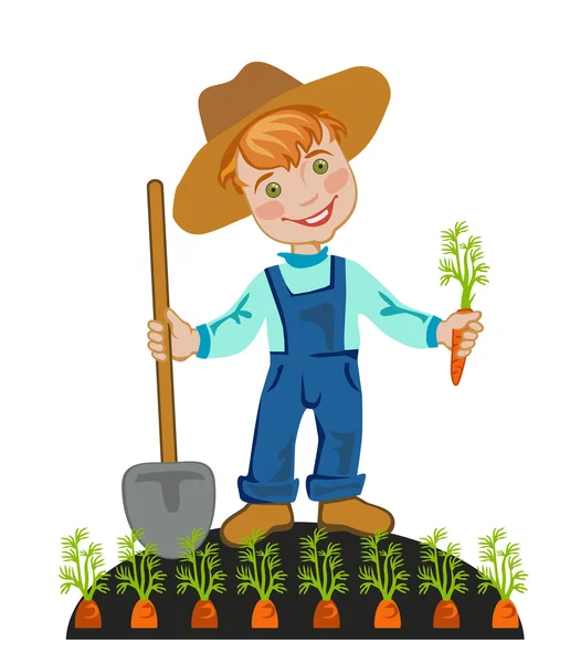 Boy working in farms — Stock Vector