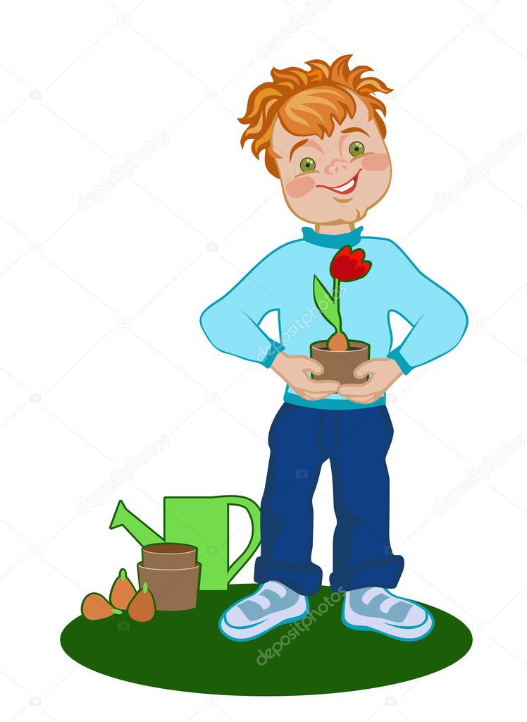 Boy with grown tulip