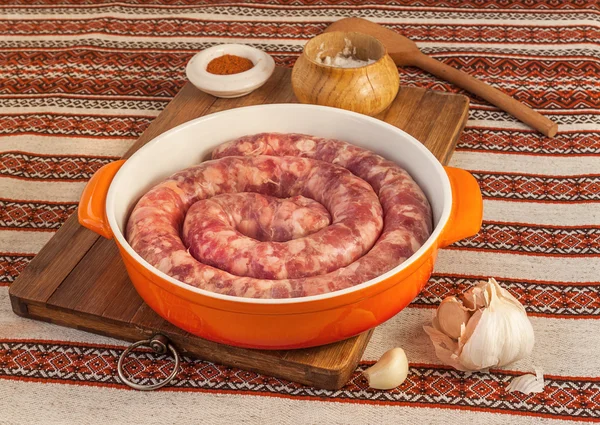 Ring raw homemade sausage — Stock Photo, Image