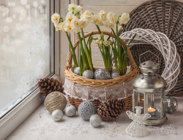 La decoración de la ventana para Navidad —  Fotos de Stock