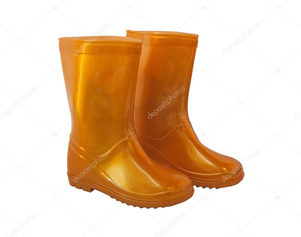 Golden-yellow glistening rain boots