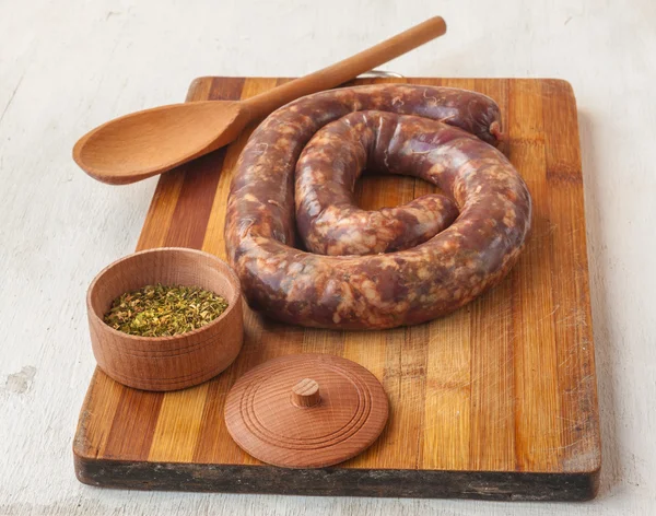 Raw liver pork sausage — Stock Photo, Image
