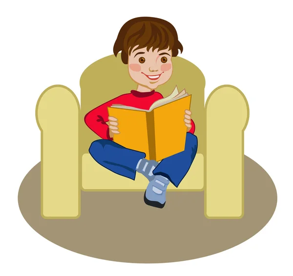 Niño sentado y leyendo — Vector de stock